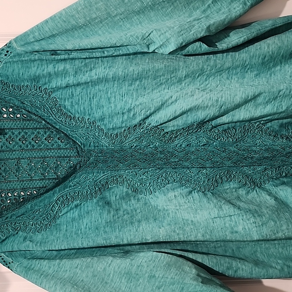 Soft Surroundings Trevi Lace Jewel Tone Green Cotton Top 3x - Picture 6 of 8